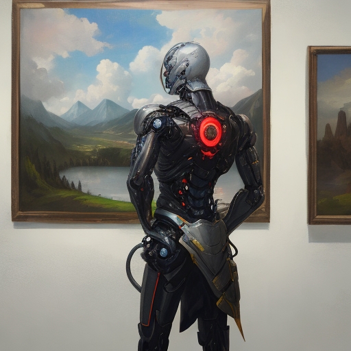 Cyborg Staring at Landscape Painting