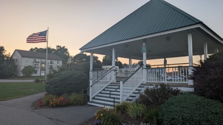 Gazebo with flag in the background